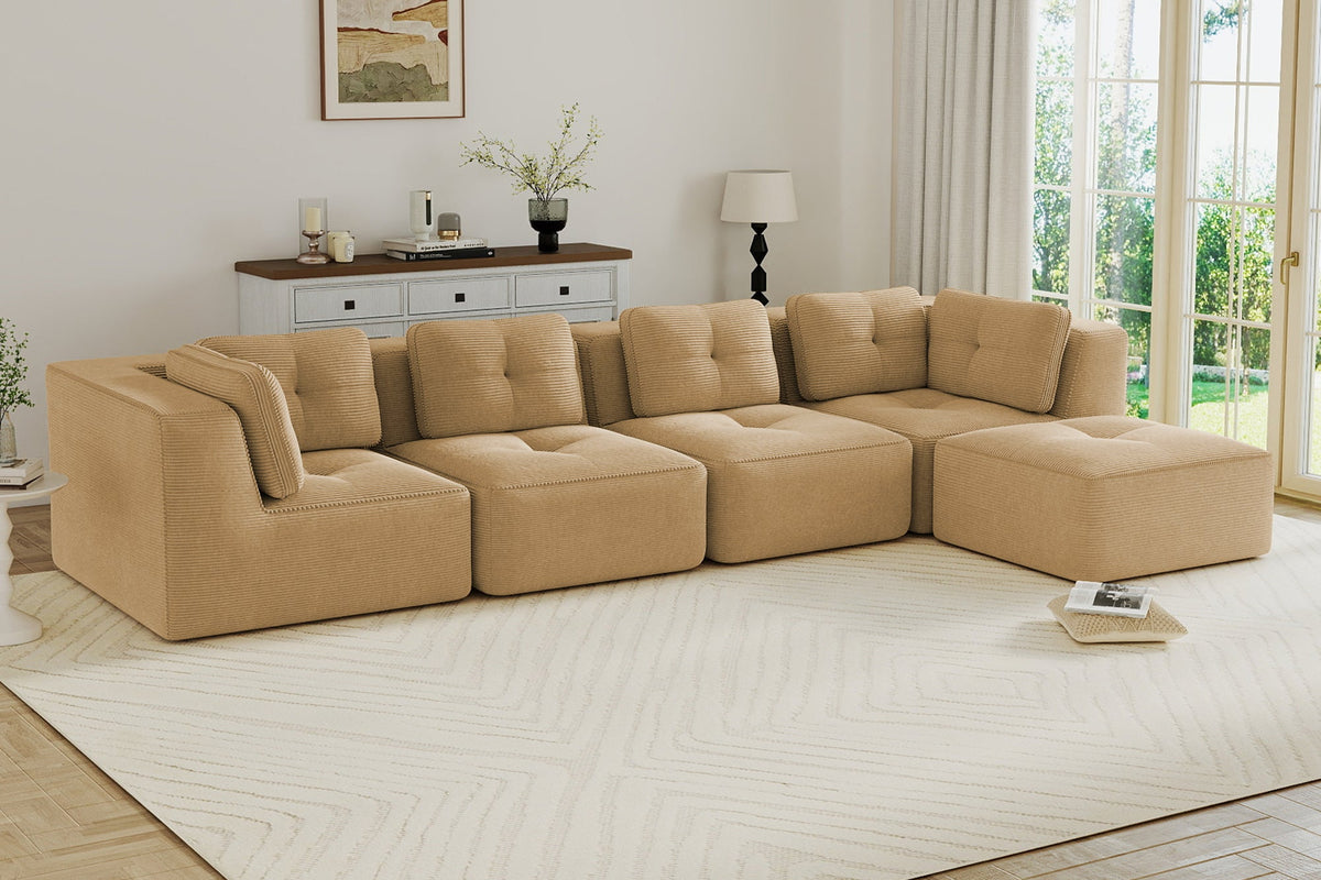 CORDELIA 151" 4-Seater High Armrest Sofa with 1 Ottoman