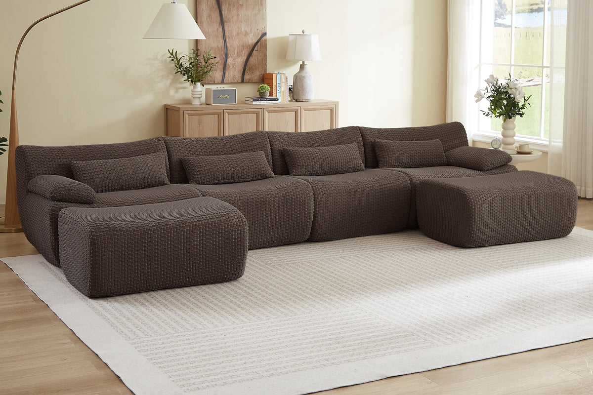 FLOVEX 141" 4-Seater Sofa with 2 Ottomans