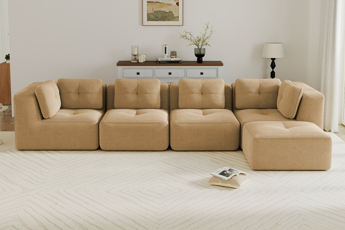 CORDELIA 151" 4-Seater High Armrest Sofa with 1 Ottoman