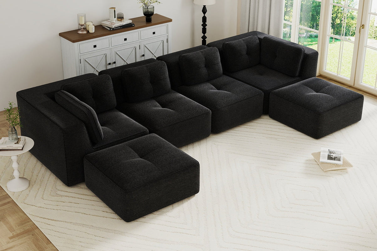 CORDELIA 151" 4-Seater High Armrest Sofa with 2 Ottomans