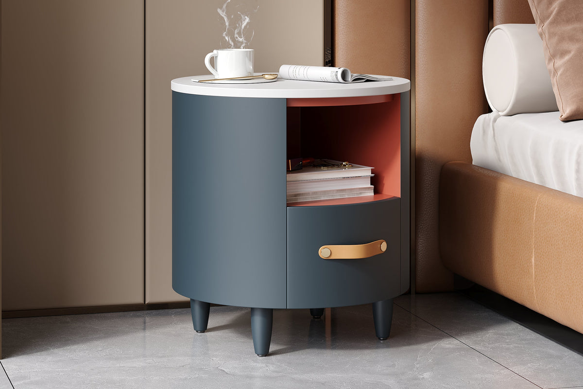 GALEN Modern Round Nightstand with Storage Drawer