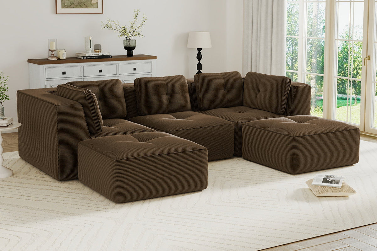 CORDELIA 116" 3-Seater High Armrest Sofa with 2 Ottomans