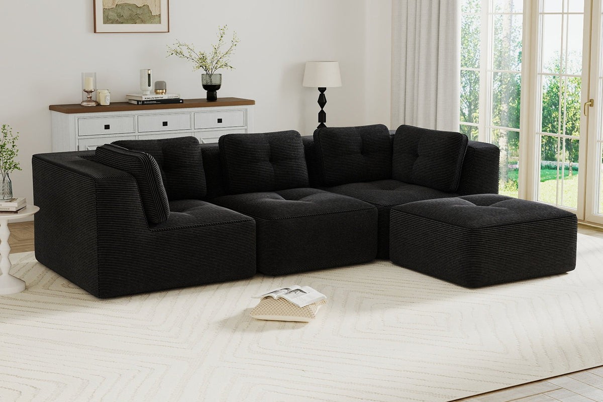 CORDELIA 116" 3-Seater High Armrest Sofa with 1 Ottoman