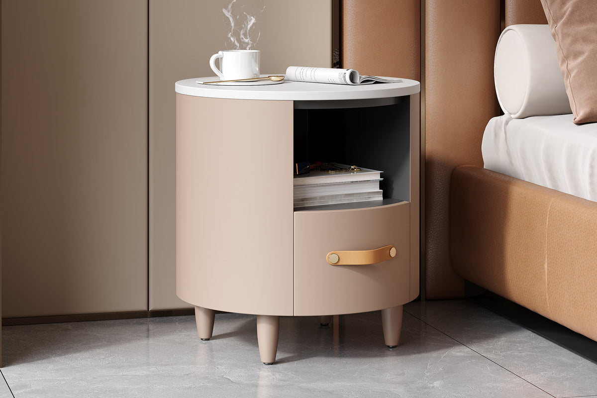 GALEN Modern Round Nightstand with Storage Drawer