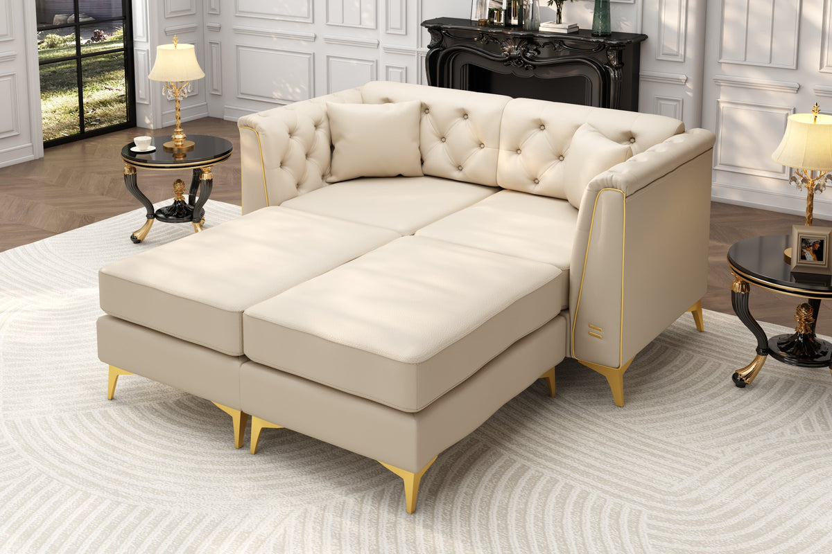 FALVINO Chesterfield 61" Loveseat Sofa with 2 Ottoman