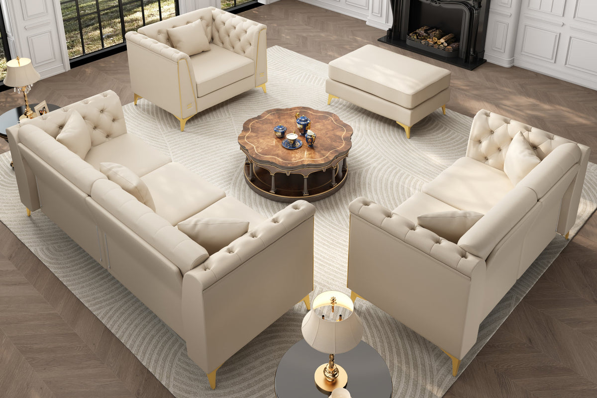 FALVINO Chesterfield 6-Seater Sofa Set with 1 Ottoman