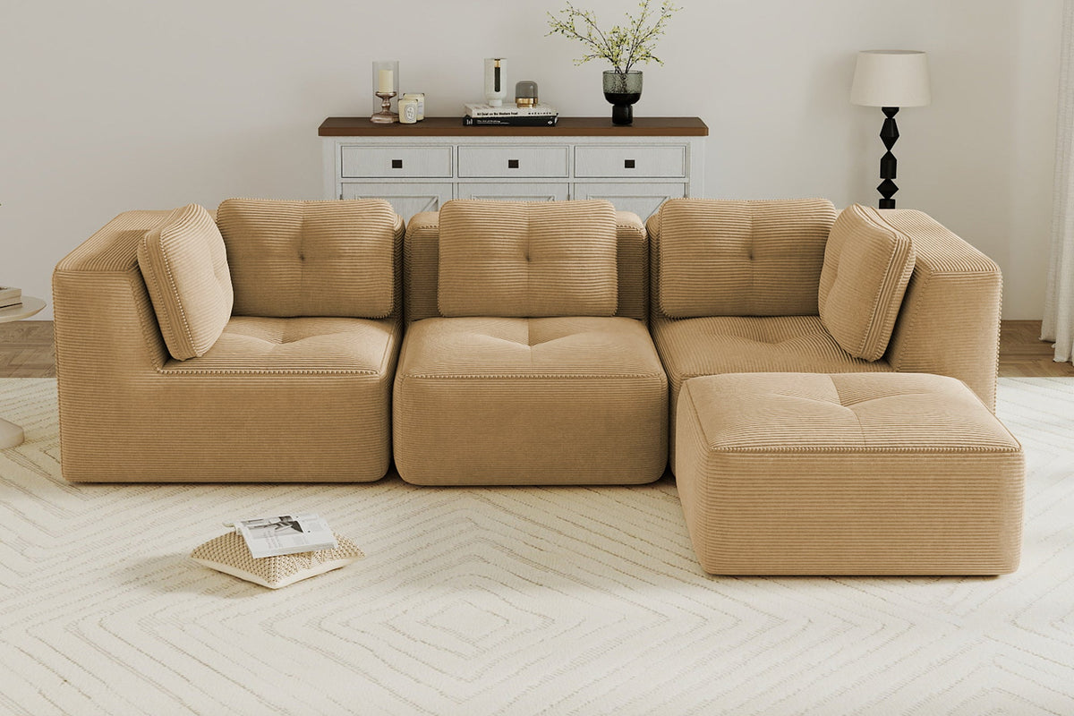 CORDELIA 116" 3-Seater High Armrest Sofa with 1 Ottoman