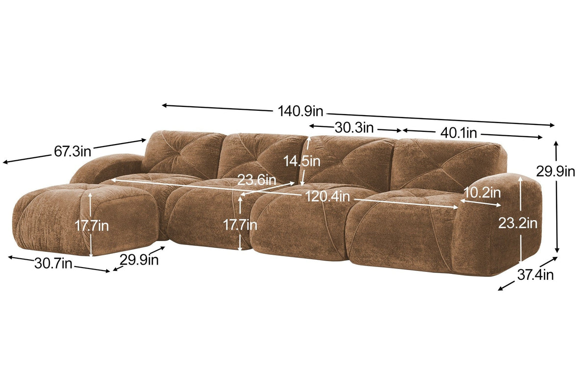 MYLO 140" 4-Seater Sofa with 1 Ottoman
