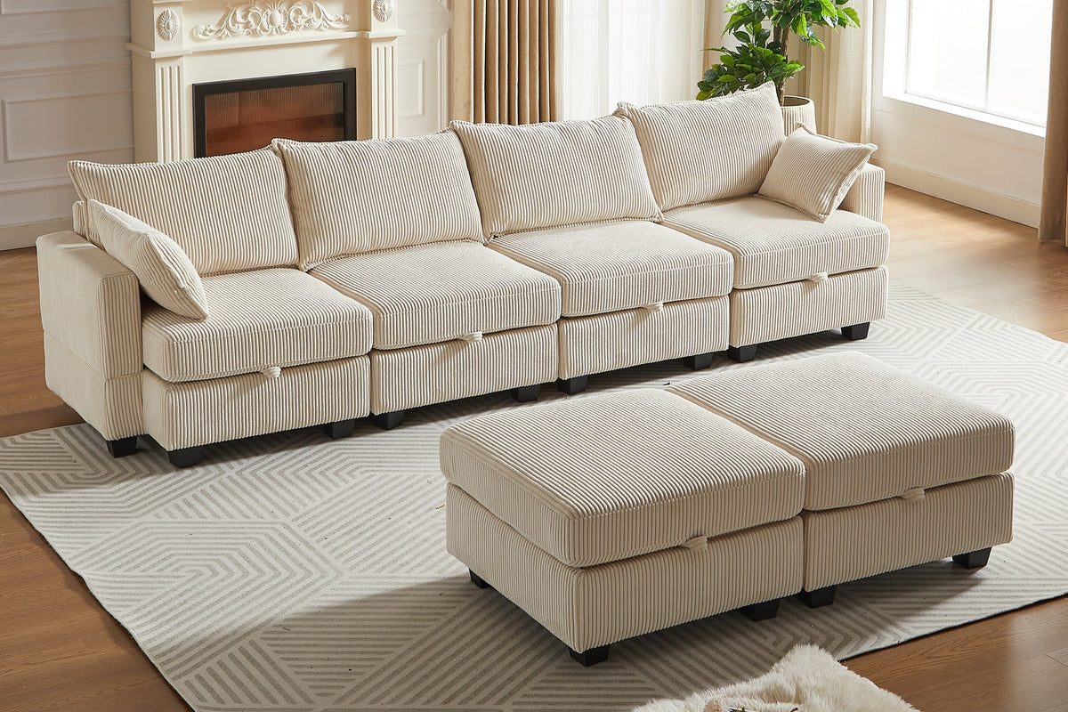 HARLOW 114&quot; Corduroy Sofa w/ Storage