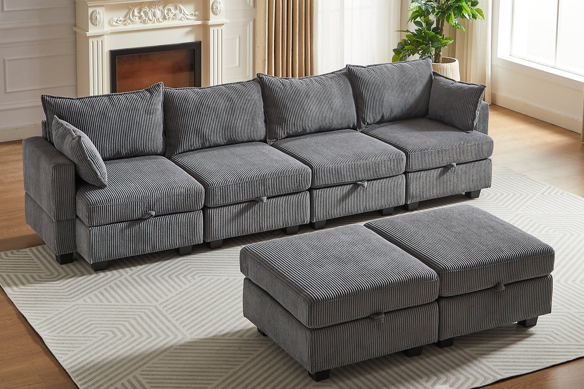 HARLOW 114&quot; Corduroy Sofa w/ Storage