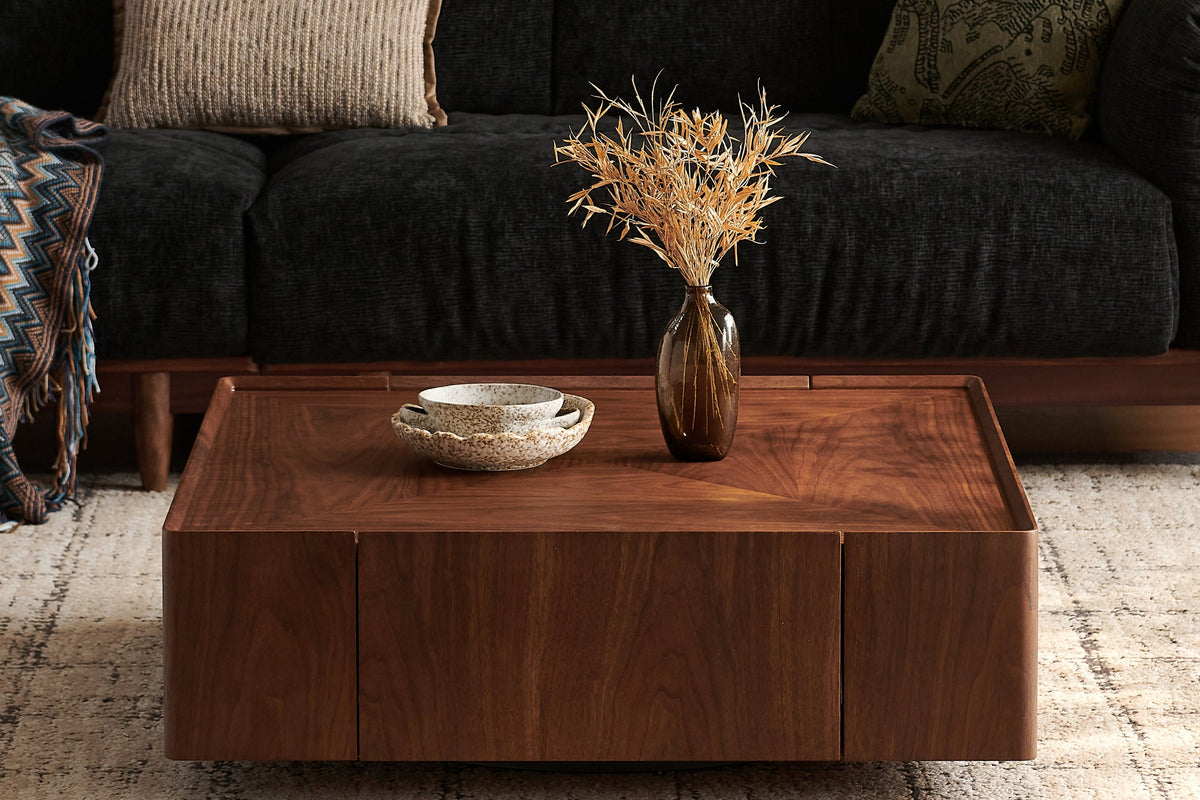 BRENZIA 39" Square Coffee Table front view in living room
