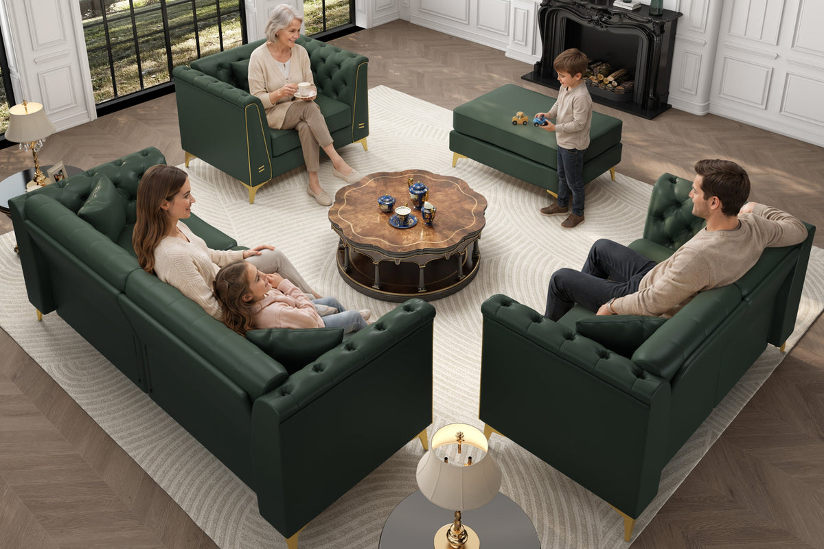 FALVINO Chesterfield 6-Seater Sofa Set with 1 Ottoman