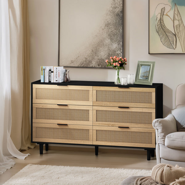 NESTO Modern White Rattan Dresser