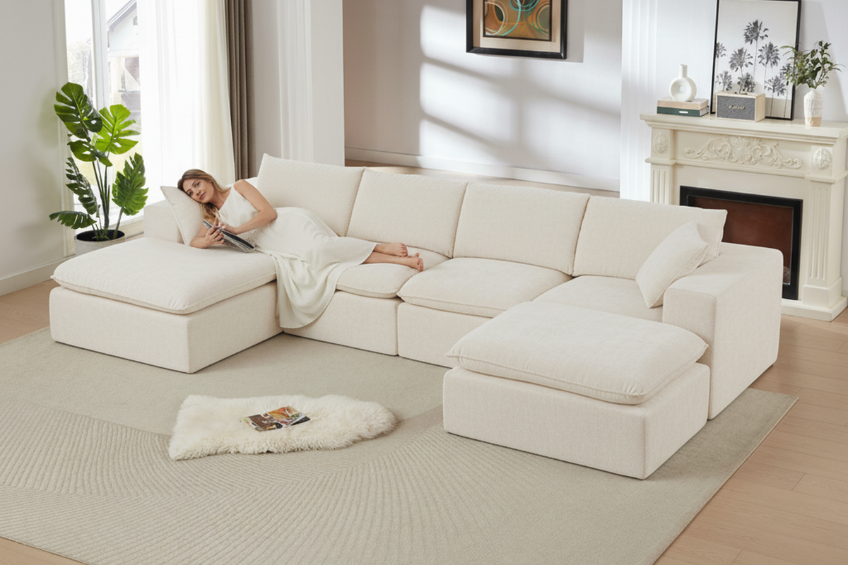 ZORVA 137" 4-Seater Sofa with 2 Ottomans
