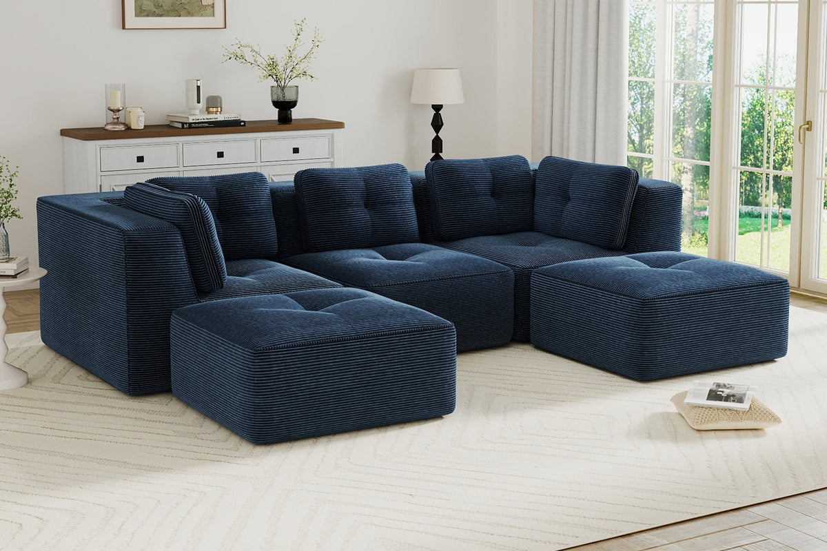 CORDELIA 116" 3-Seater High Armrest Sofa with 2 Ottomans