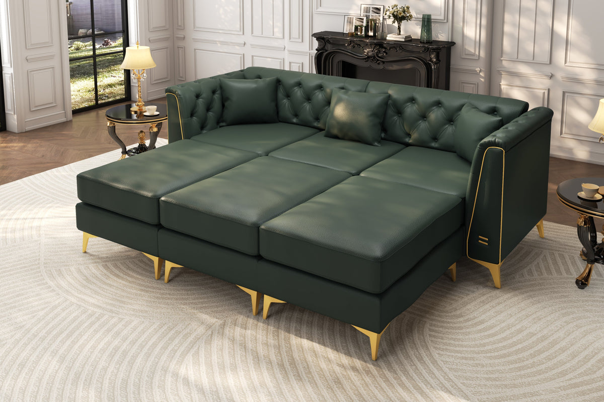 FALVINO Chesterfield 81" 3-Seater Sofa with 3 Ottomans