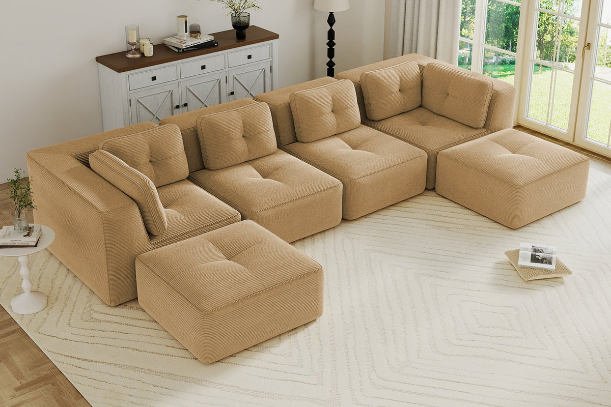 CORDELIA 151" 4-Seater High Armrest Sofa with 2 Ottomans