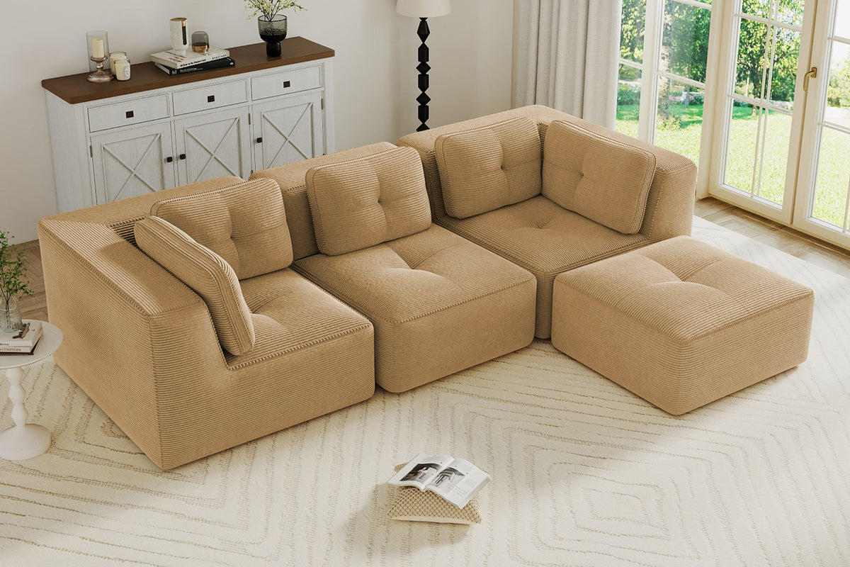 CORDELIA 116" 3-Seater High Armrest Sofa with 1 Ottoman