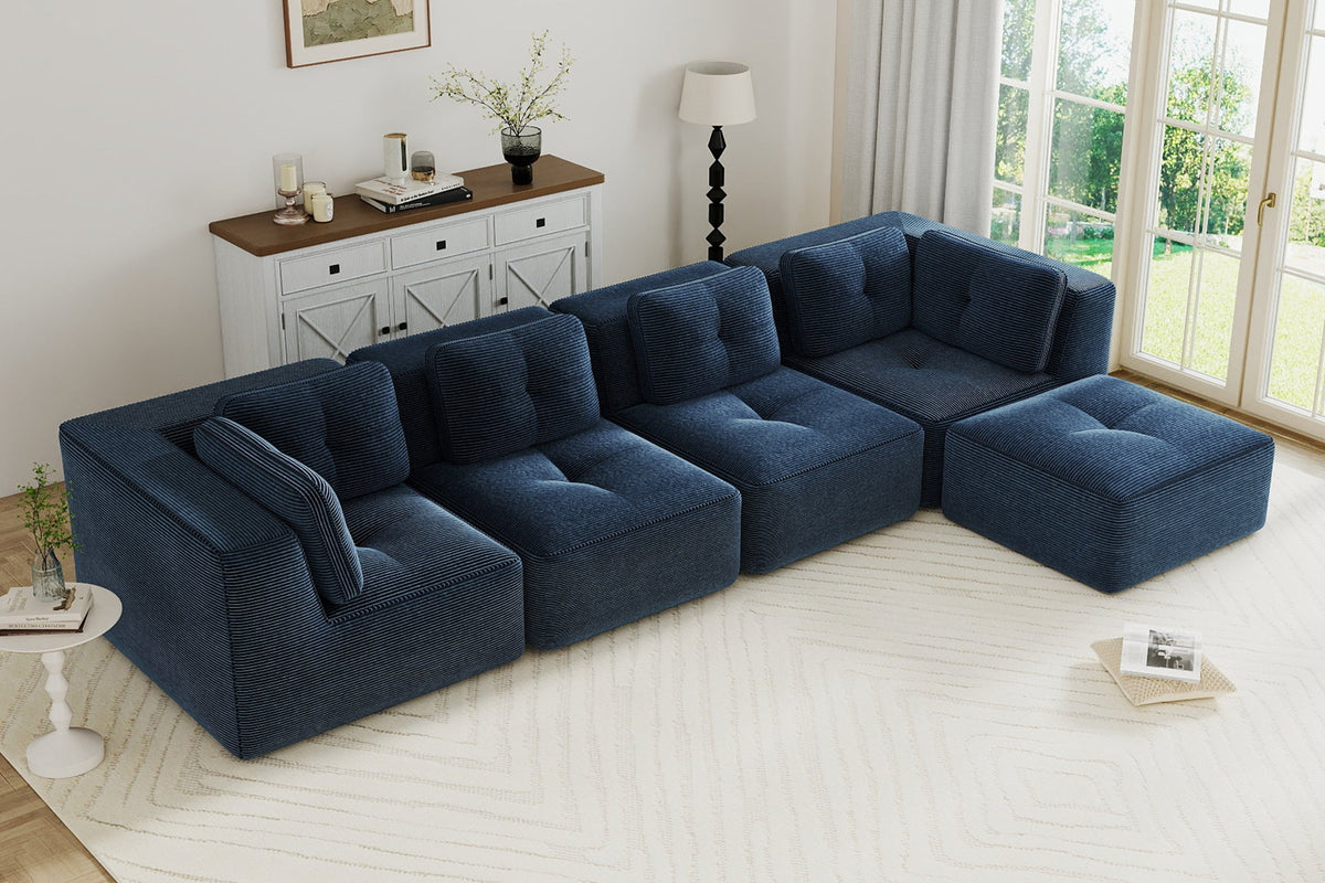 CORDELIA 151" 4-Seater High Armrest Sofa with 1 Ottoman