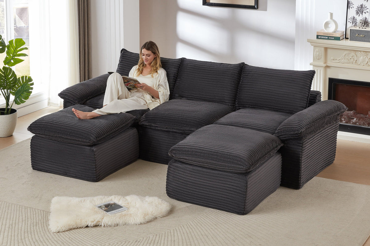 VELLO 111" 3-Seater Sofa with 2 Ottomans