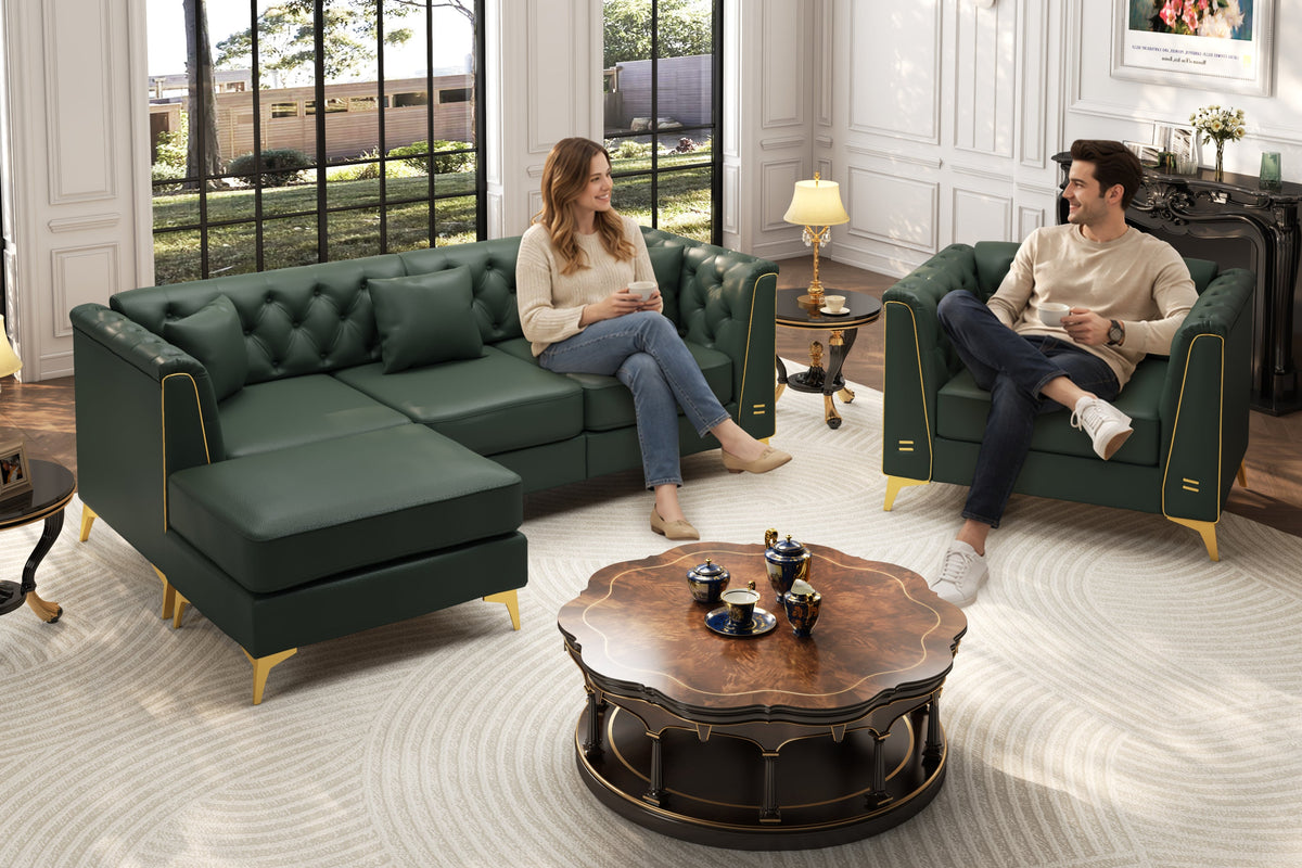 FALVINO Chesterfield 81" 4-Seater Sofa Set with 1 Ottoman
