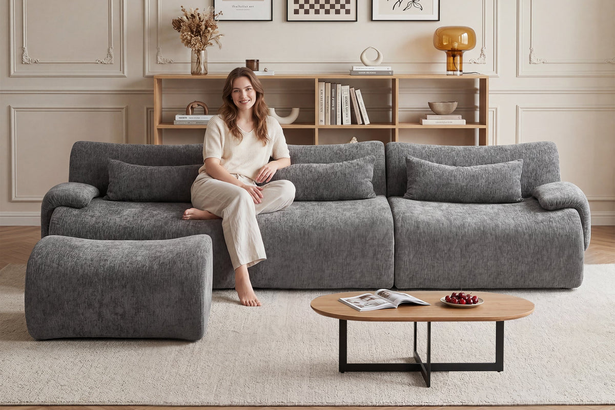 RAVION 118" 3-Seater Sofa With 1 Ottoman