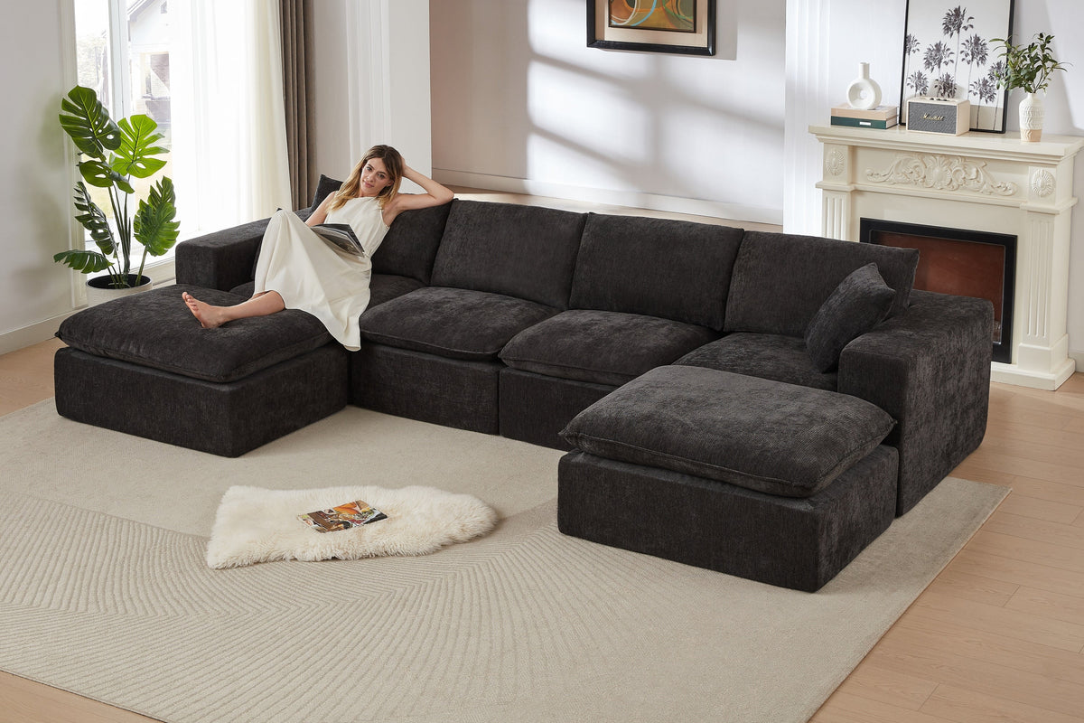 ZORVA 137" 4-Seater Sofa with 2 Ottomans