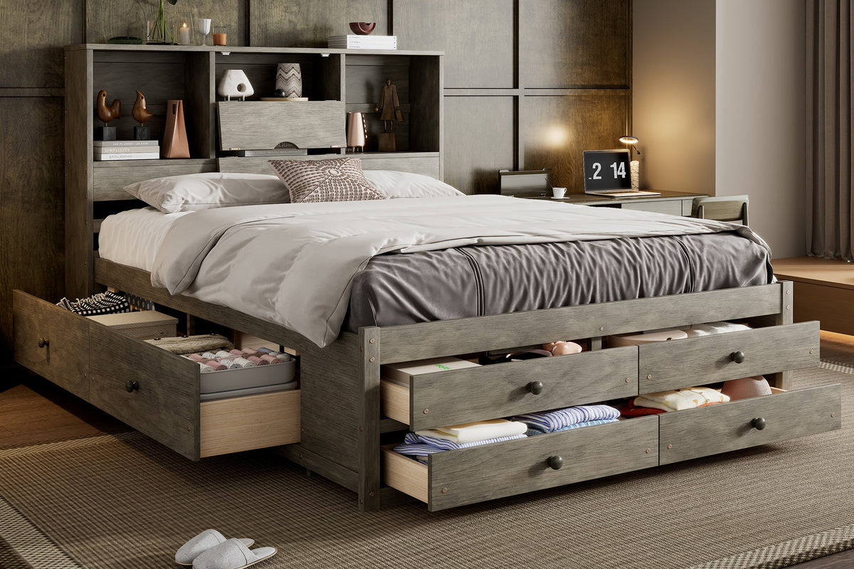 TOVARIX Queen Size Bed Frame with Storage