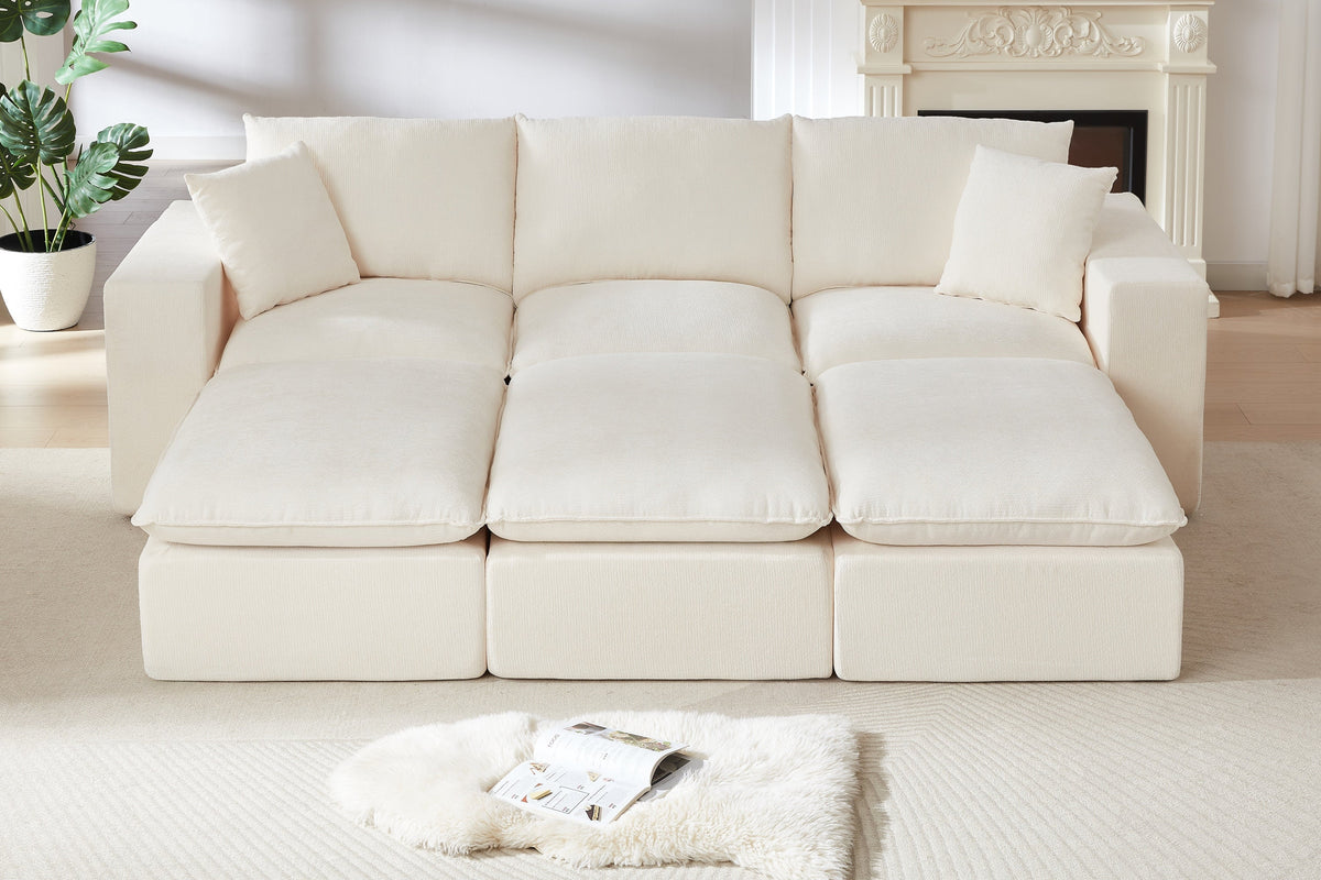 ZORVA 108" 6-Seater Sofa with 3 Ottomans