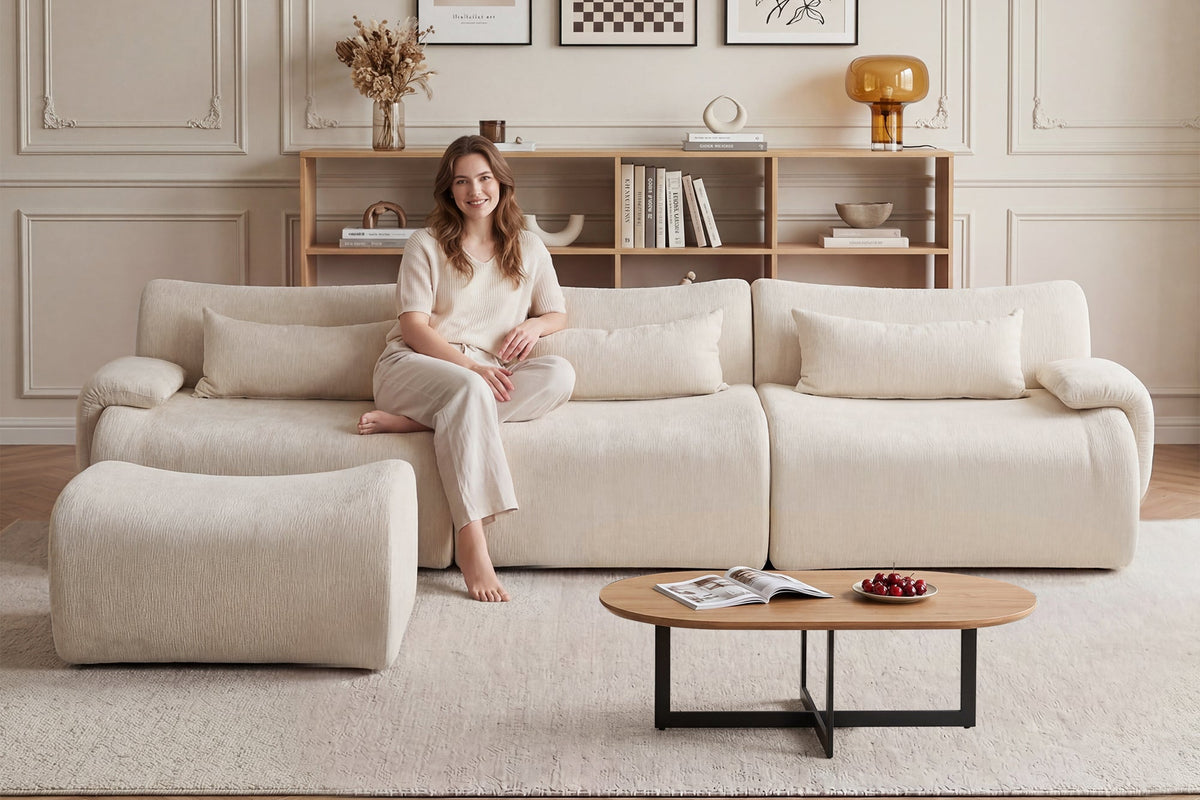 RAVION 118" 3-Seater Sofa With 1 Ottoman