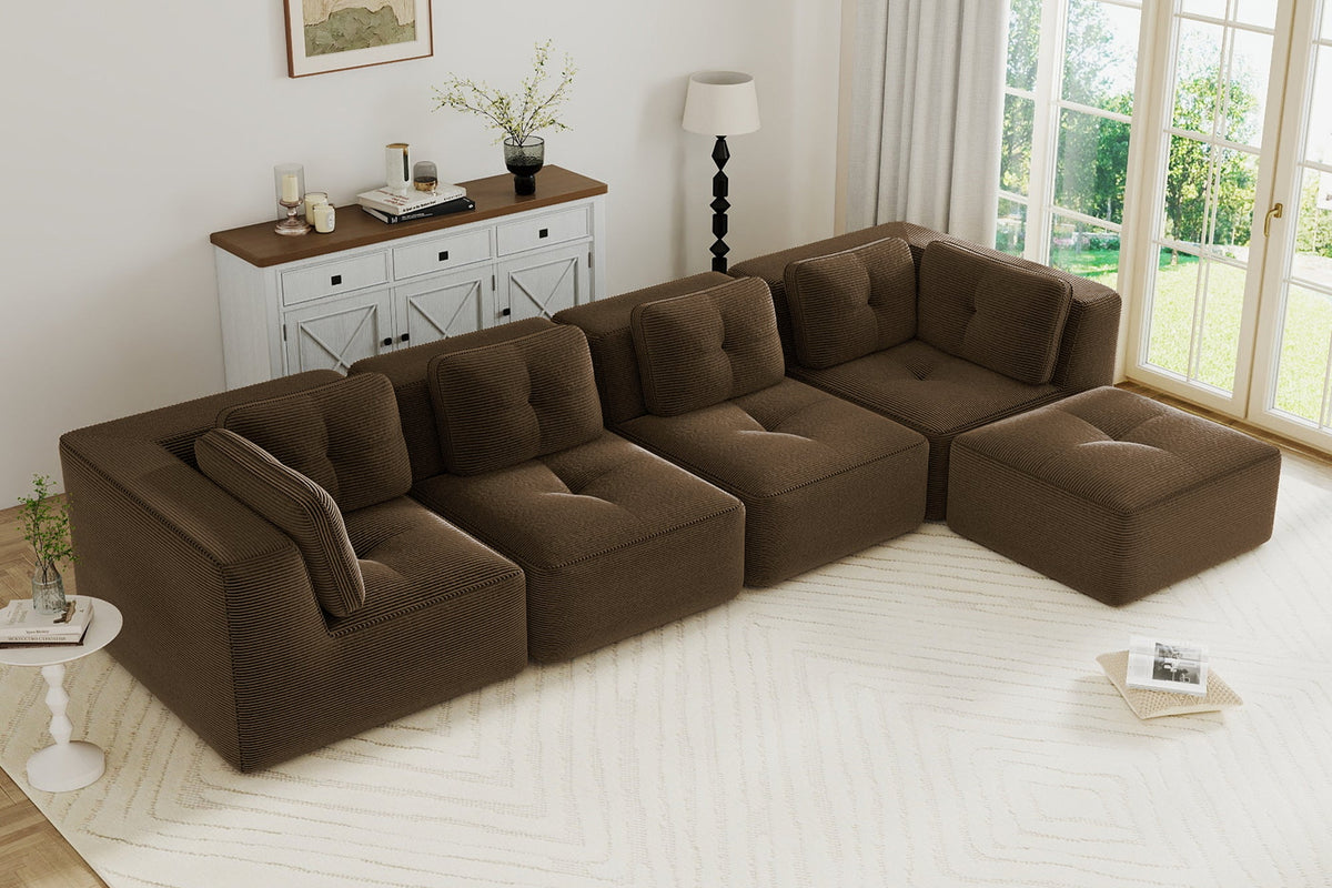 CORDELIA 151" 4-Seater High Armrest Sofa with 1 Ottoman