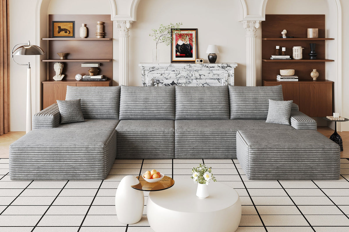 ORVITEX 135" Left Chaise Sofa with 1 Ottoman
