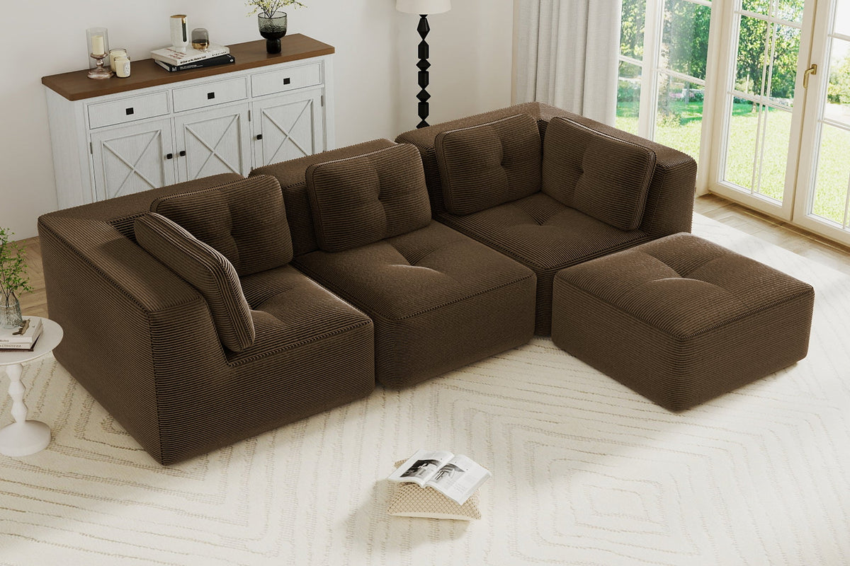CORDELIA 116" 3-Seater High Armrest Sofa with 1 Ottoman