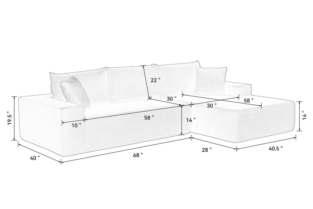 NOUVA 110&quot; Low Profile Corduroy Sectional