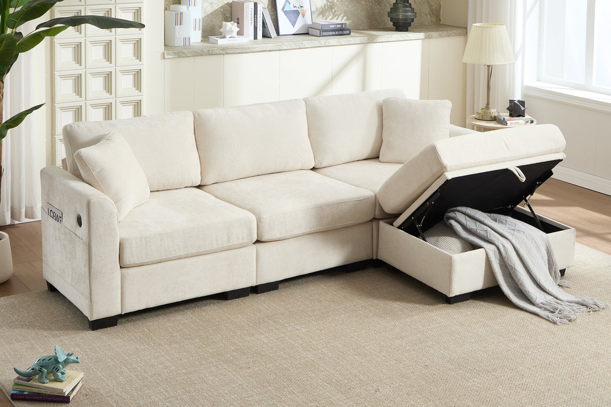 NARLO 97" 3-Seater Sofa with 1 Storage Ottoman