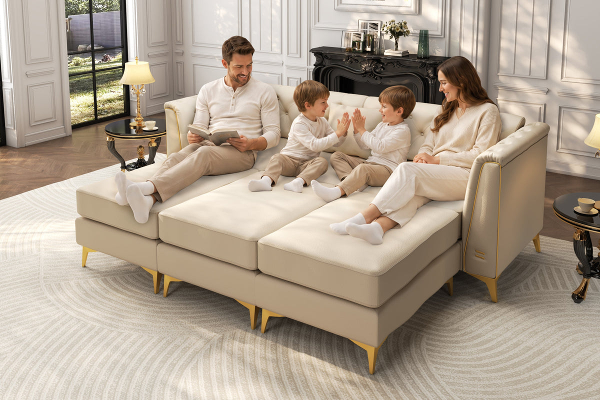 FALVINO Chesterfield 81" 3-Seater Sofa with 3 Ottomans