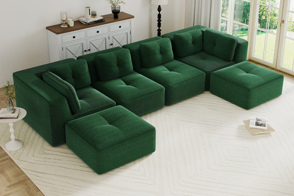 CORDELIA 151" 4-Seater High Armrest Sofa with 2 Ottomans