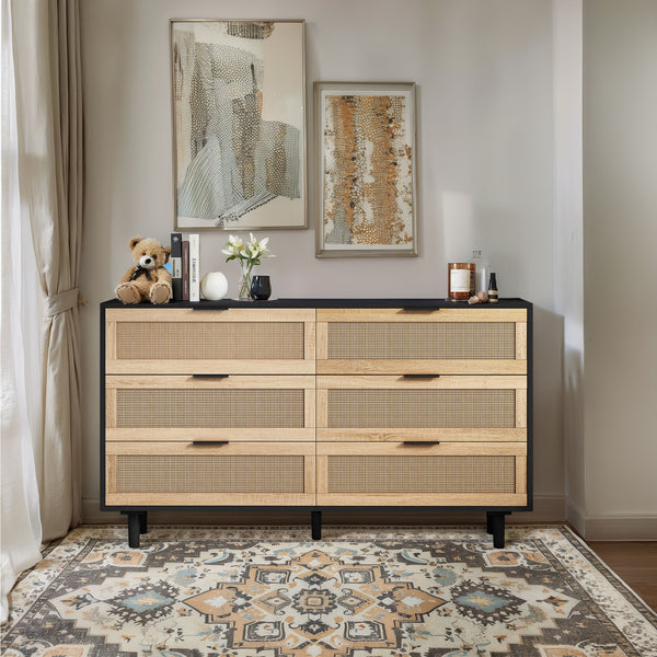 NESTO Modern White Rattan Dresser