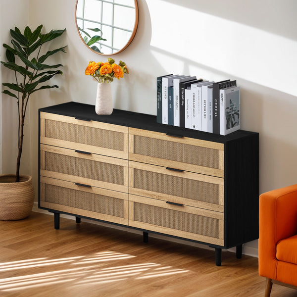 NESTO Modern White Rattan Dresser