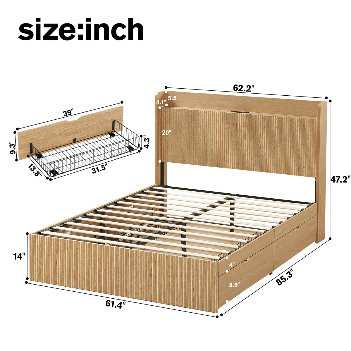RAVENZO Queen Size Bed Frame