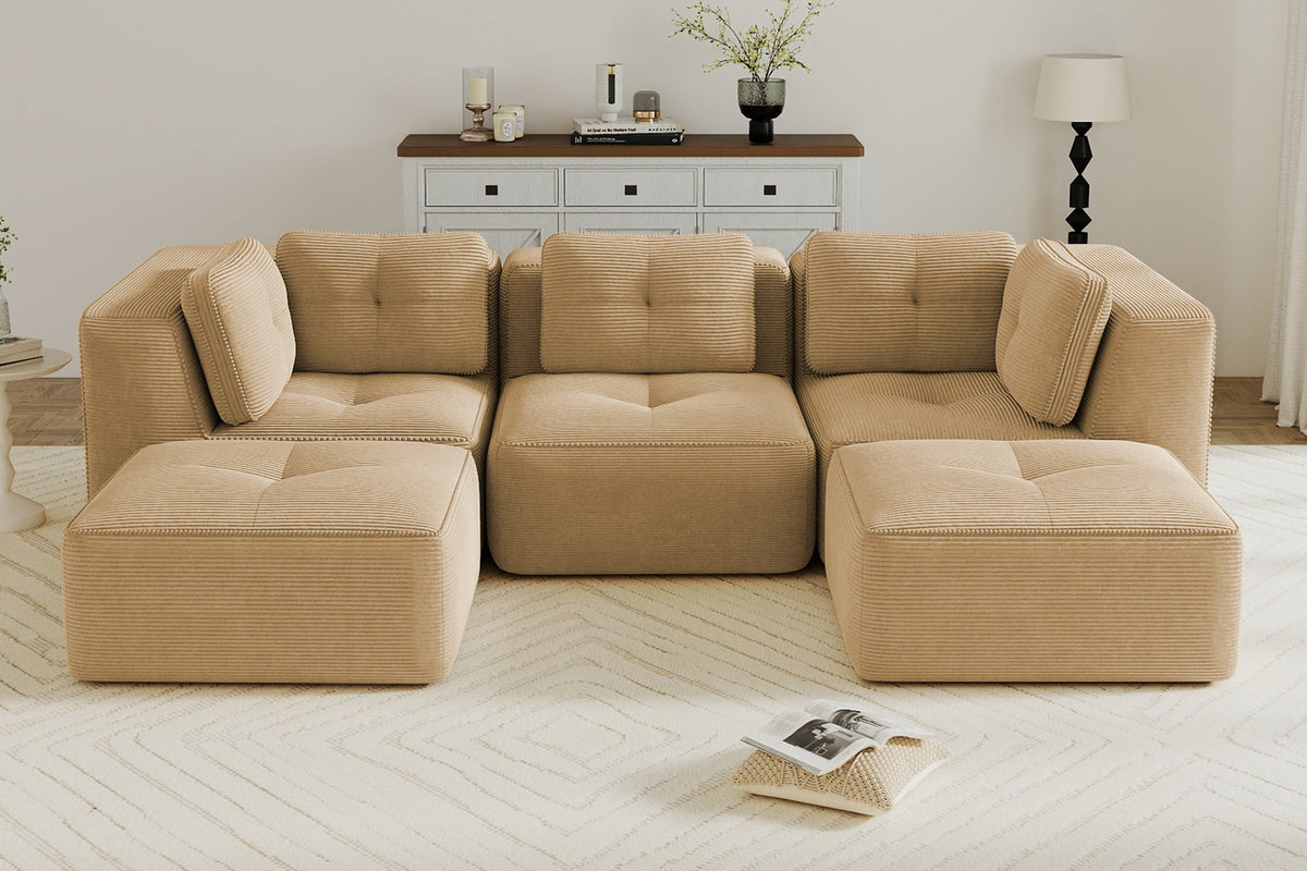 CORDELIA 116" 3-Seater High Armrest Sofa with 2 Ottomans