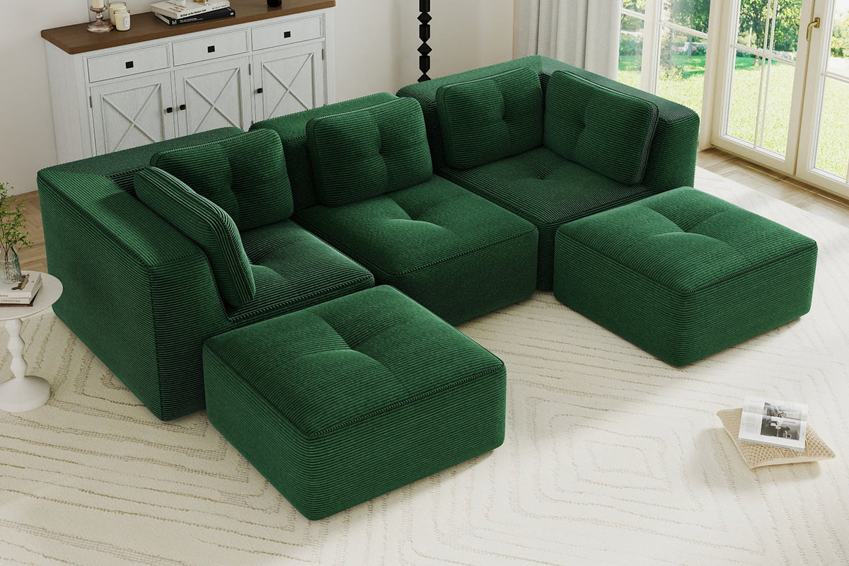 CORDELIA 116" 3-Seater High Armrest Sofa with 2 Ottomans