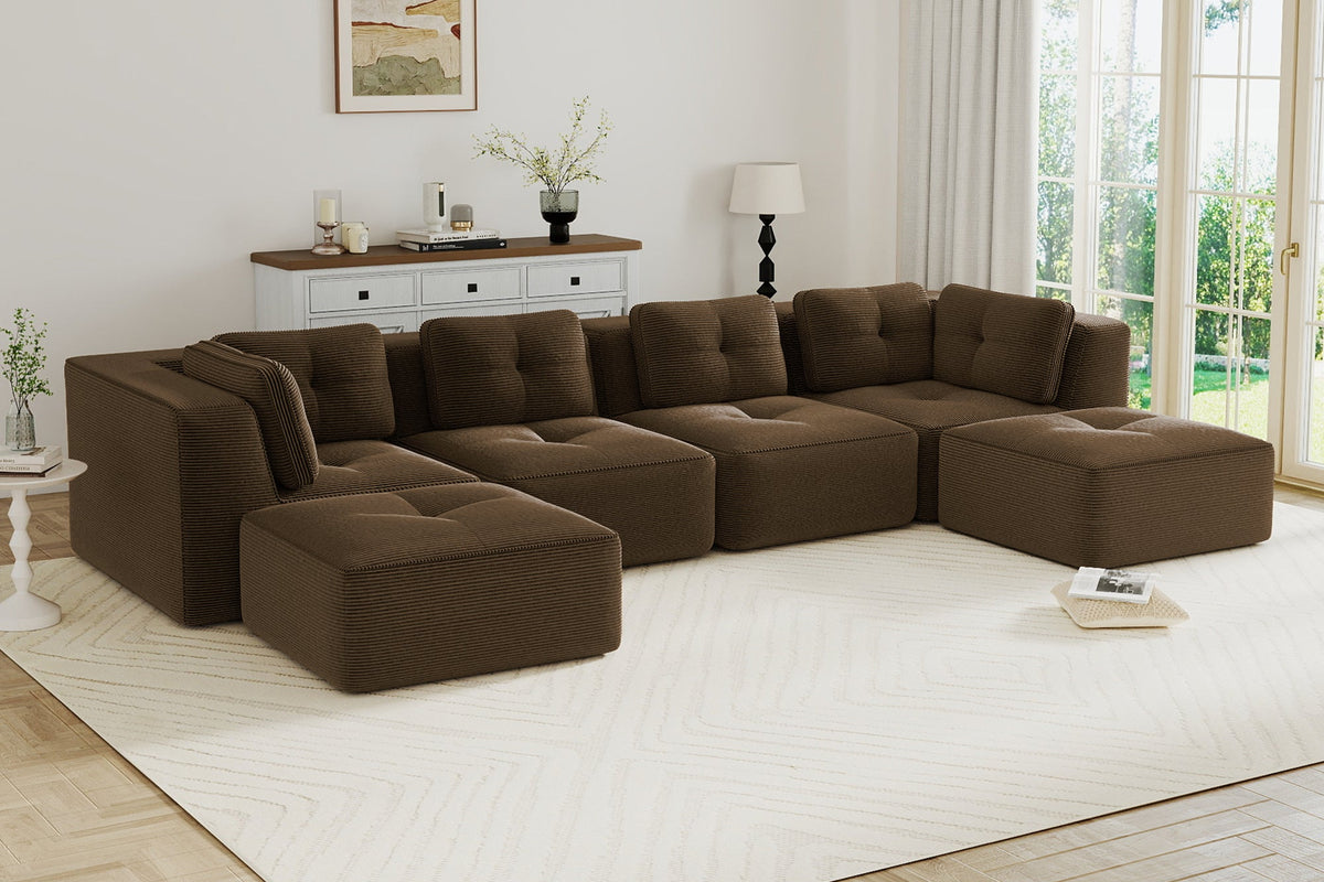 CORDELIA 151" 4-Seater High Armrest Sofa with 2 Ottomans