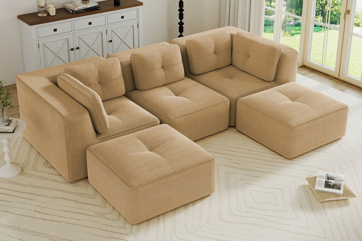 CORDELIA 116" 3-Seater High Armrest Sofa with 2 Ottomans