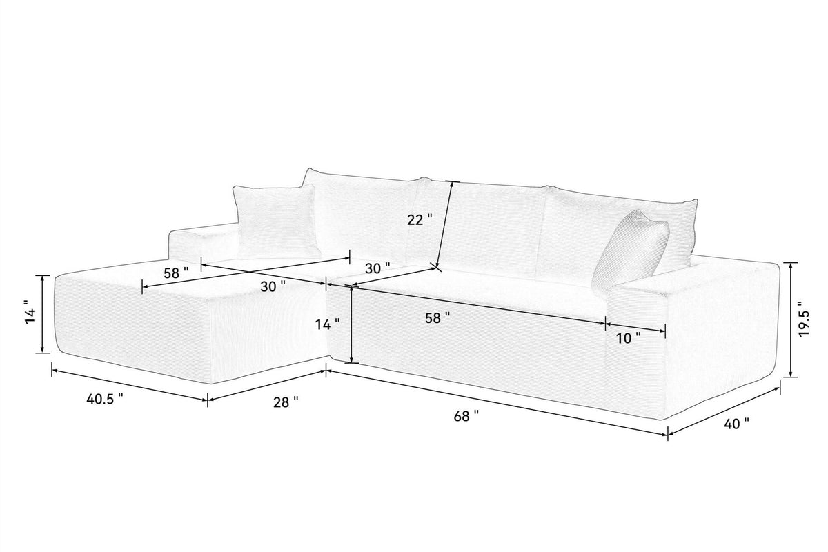 NOUVA 110&quot; Low Profile Corduroy Sectional