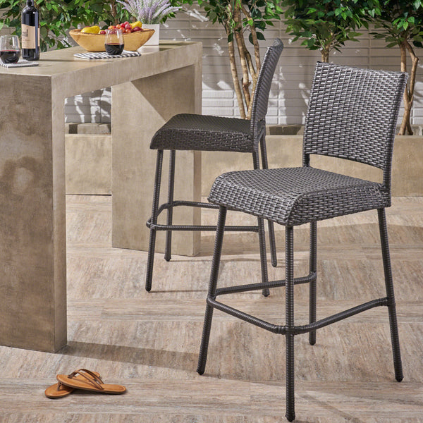 WELRO Patio Wicker Barstools Set