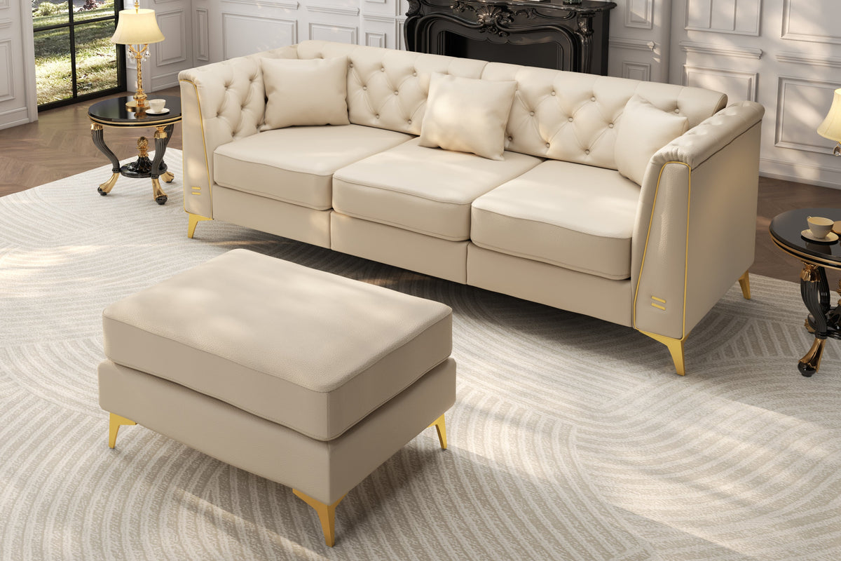 FALVINO Chesterfield 81" 3-Seater Sofa with 1 Ottoman