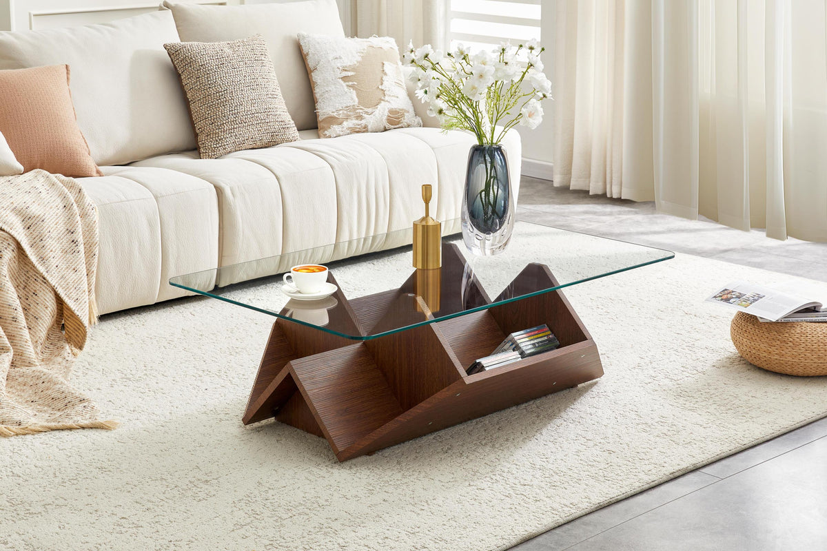 LORVIN 43" Tempered Glass Coffee Table