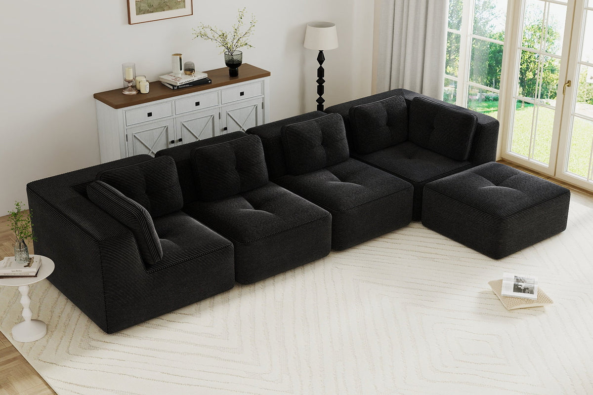 CORDELIA 151" 4-Seater High Armrest Sofa with 1 Ottoman