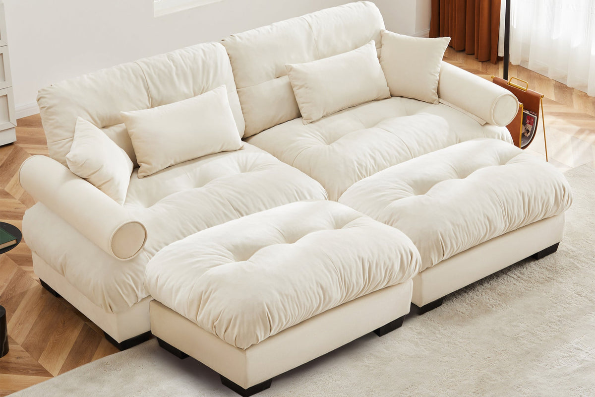 CLOUDIES 94&quot; Loveseat with 2 Ottomans